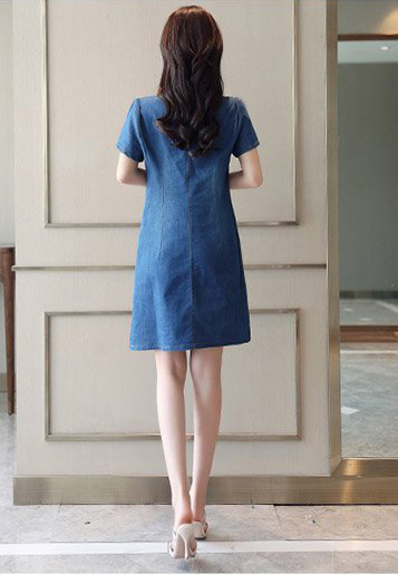 ĐÀM JEAN SUÔNG CỔ TRÒN THÊU HOA
